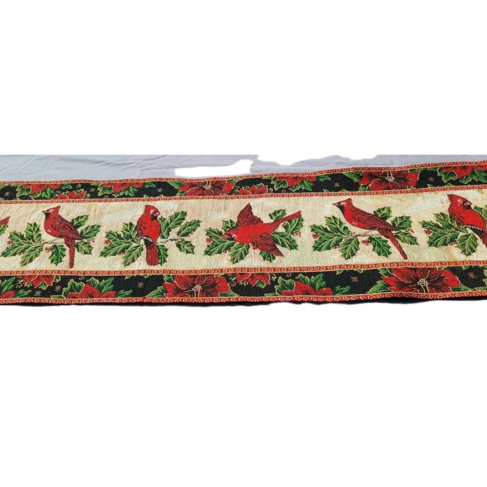 St. Nicholas Long Rectangle Runner Tapestry Christmas Poinsettia Cardinal